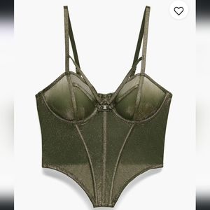 SAVAGE X FENTY Olive Green Gold Going Platinum Mesh Bustier XS NWT Adjustable